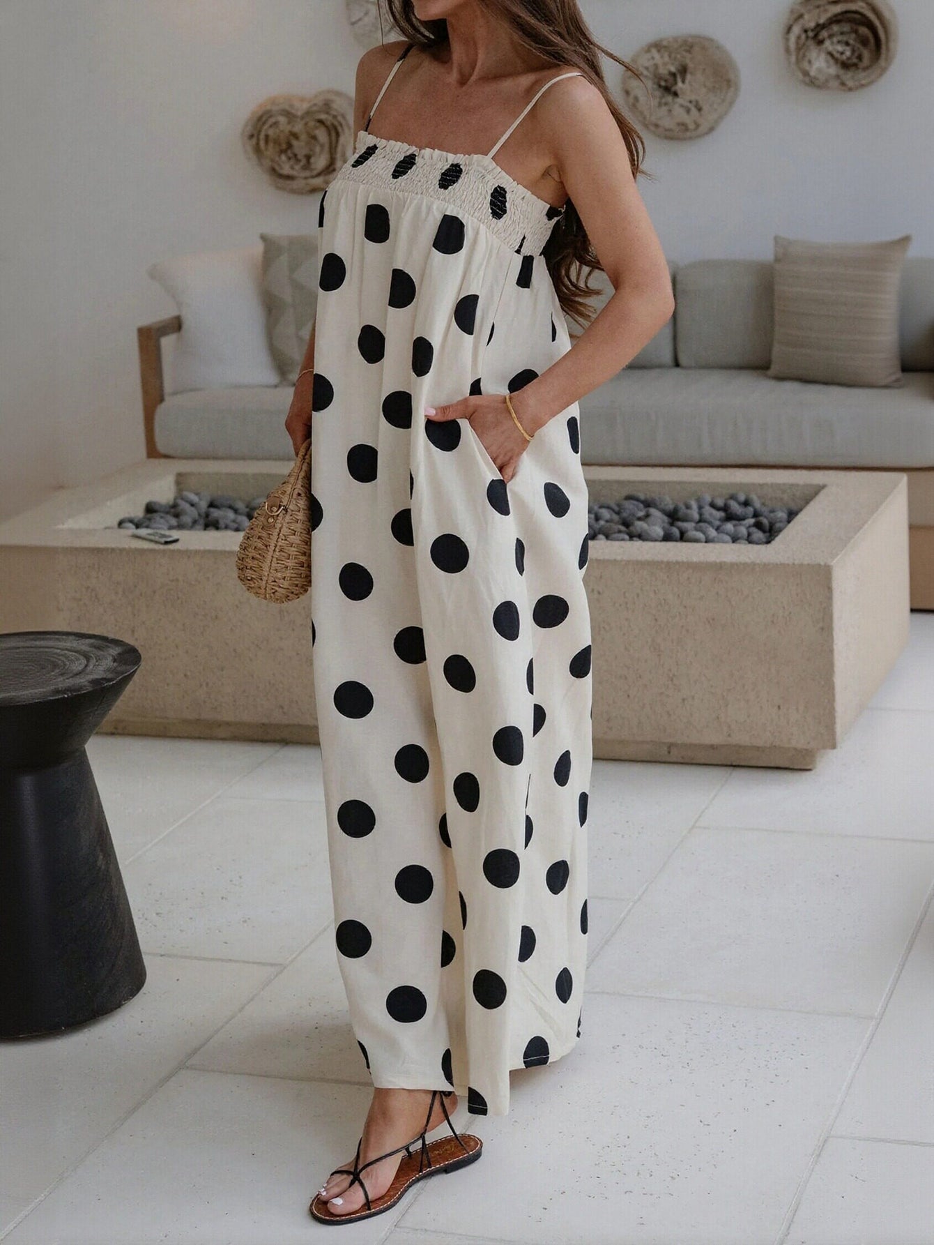Smocked Polka Dot Maxi Dress