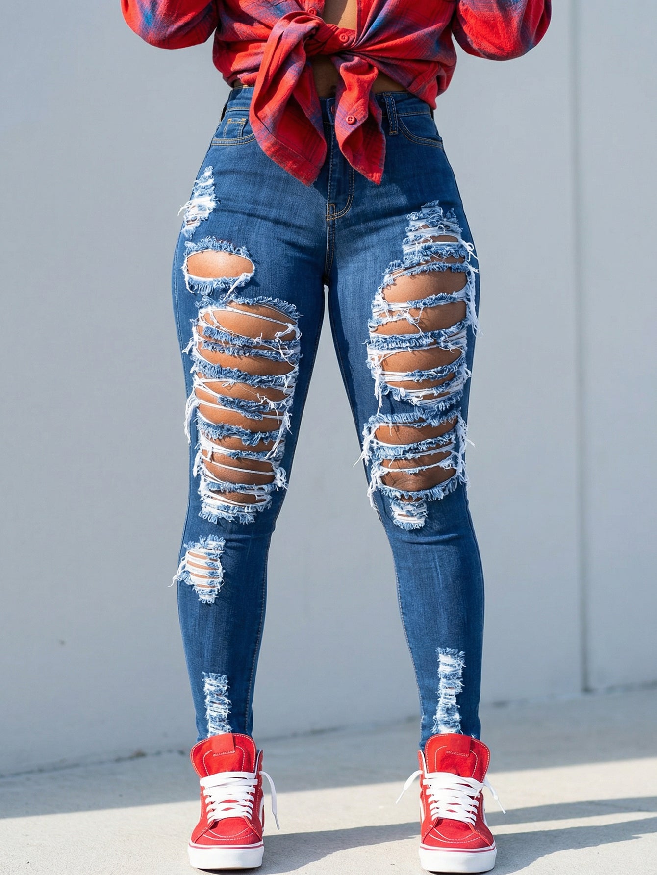Distressed Ripped Skinny Street Jeans-Multicolor
