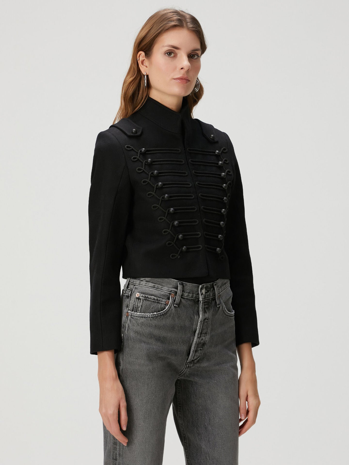 Cropped Military Style Black Jacket