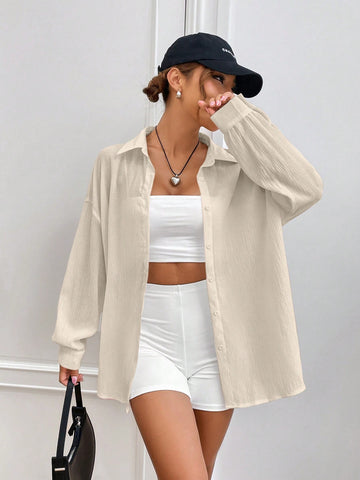 Oversized Textured Button Down Shirt