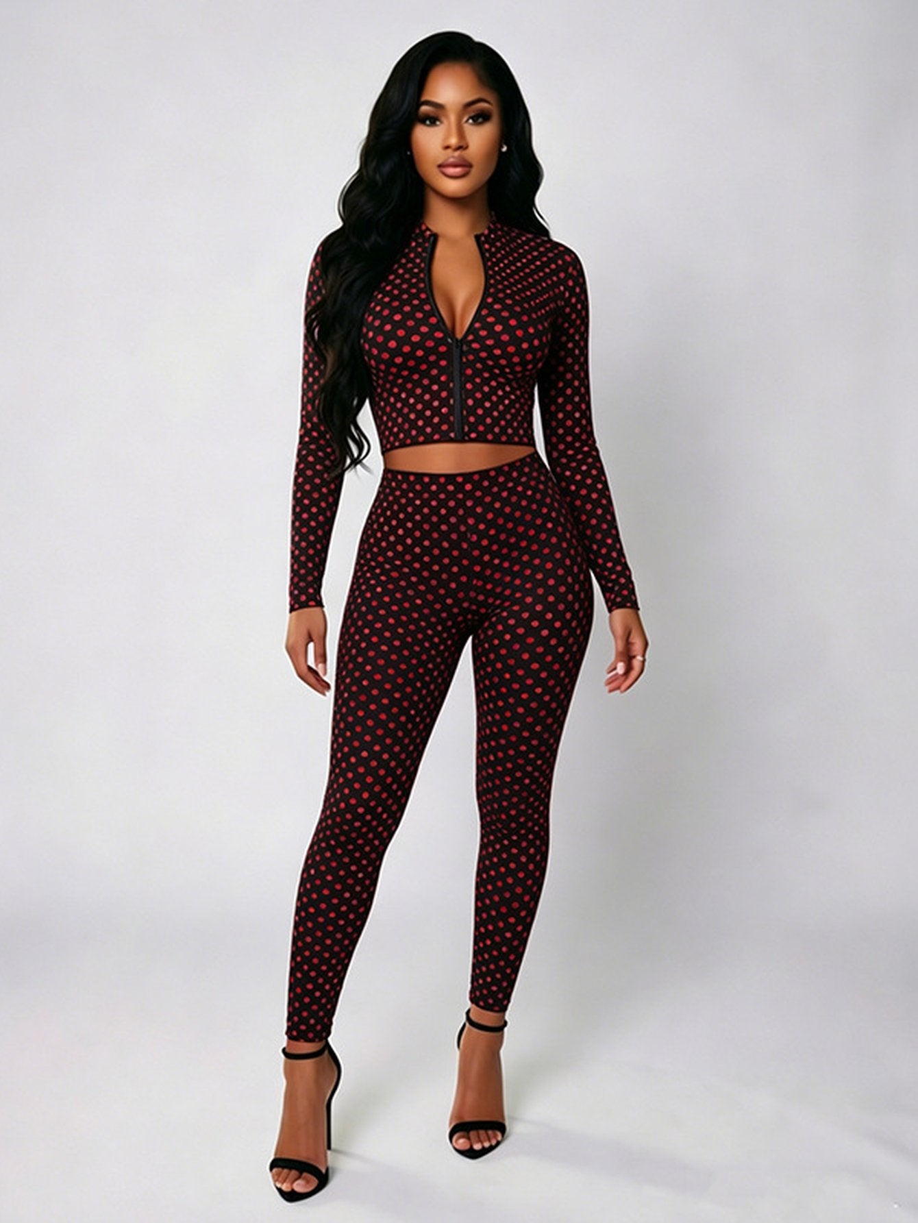 Polka Dot Zip Crop Pants Set