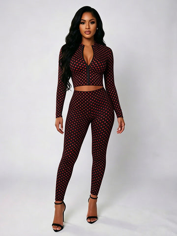 Polka Dot Zip Crop Pants Set