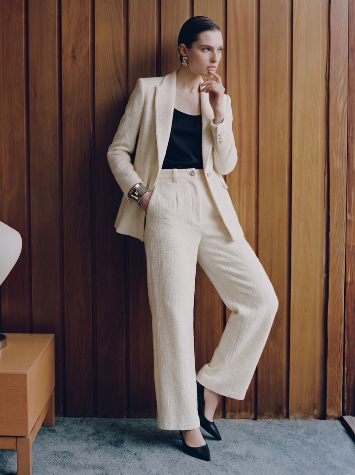 High Waisted Textured Wide Leg Pants