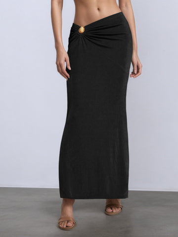 Twist Front Button Detail Midi Skirt