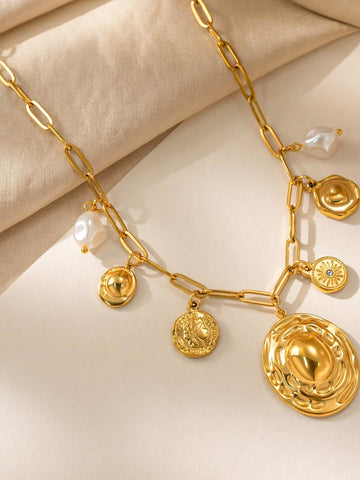 Gold Layered Pearl Charm Necklace