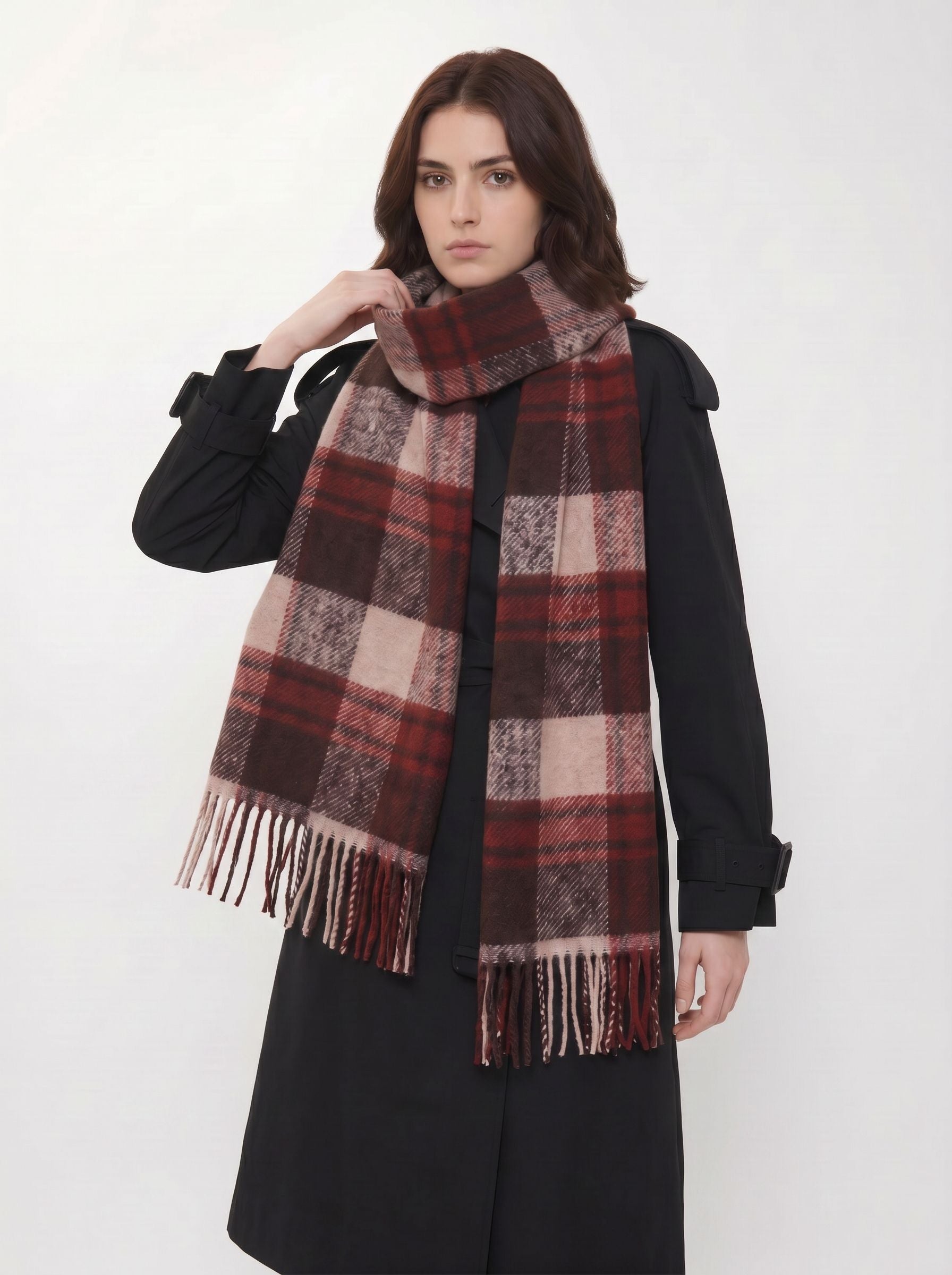 Cozy Plaid Fringed Winter Scarf