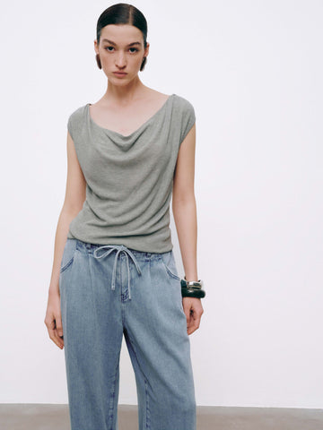 One Shoulder Capped Sleeve Knitted T-Shirts