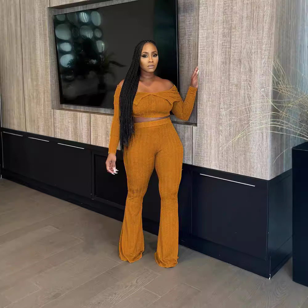 Off Shoulder Ribbed Pant Set