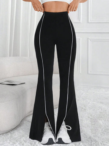 High-Waisted Flared-Leg Side-Slit Athleisure Pants