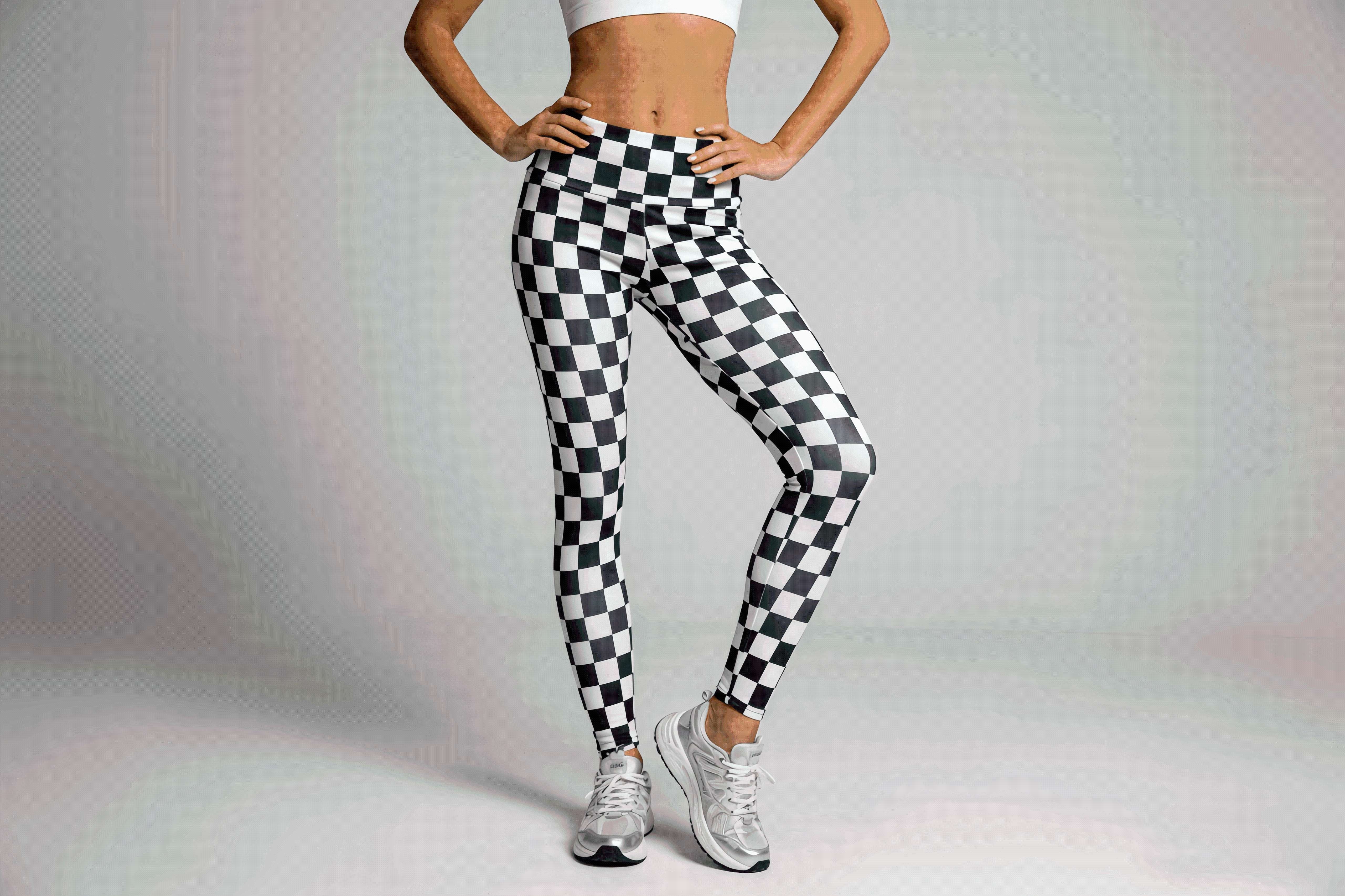 High-Waisted Checkered Yoga Pants-Black