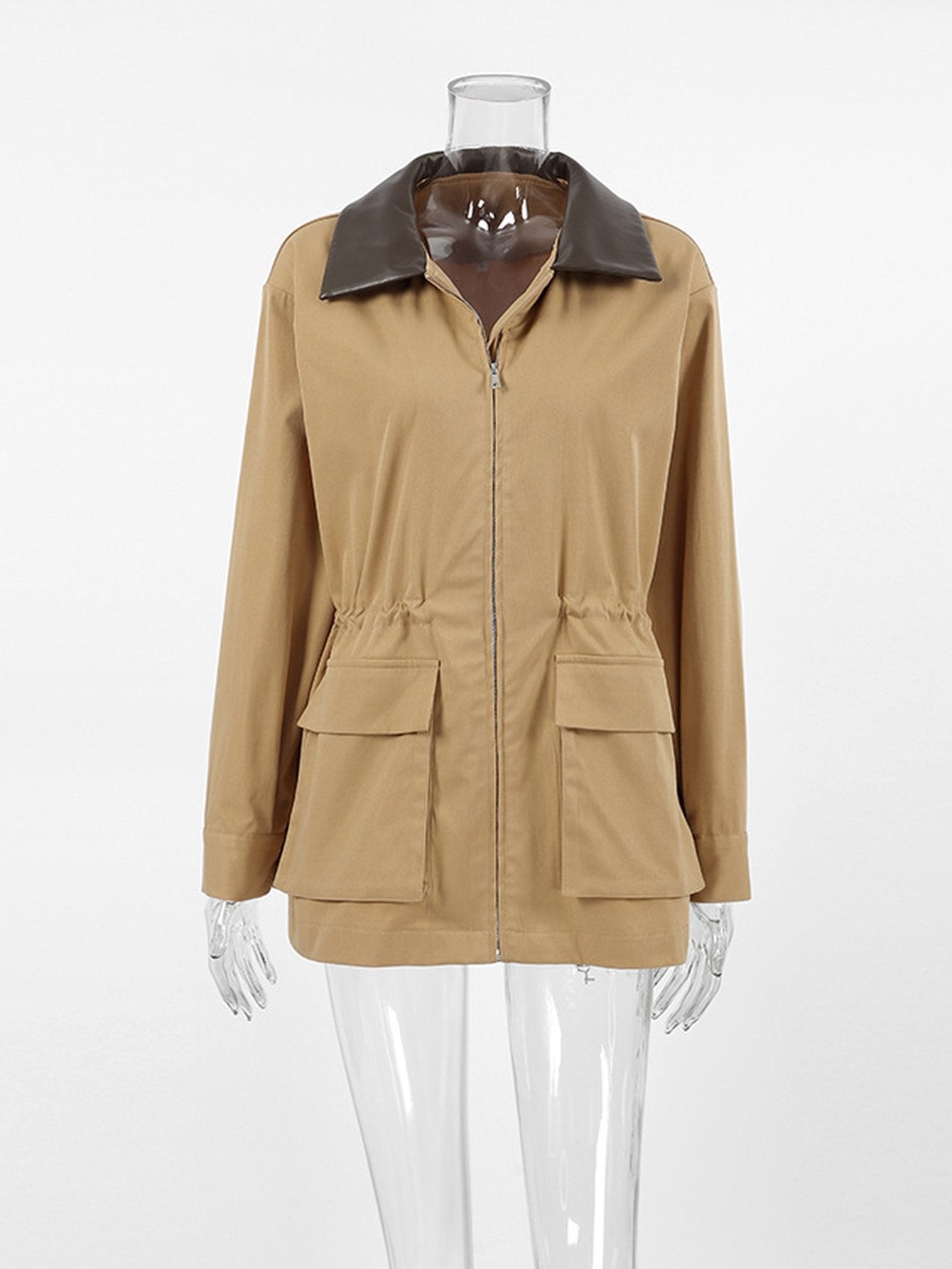 Oversized Contrast Collar Utility Trench Coat