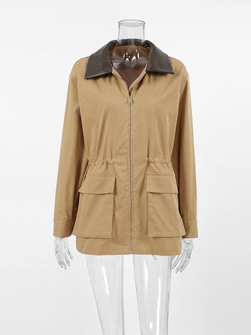 Oversized Contrast Collar Utility Trench Coat