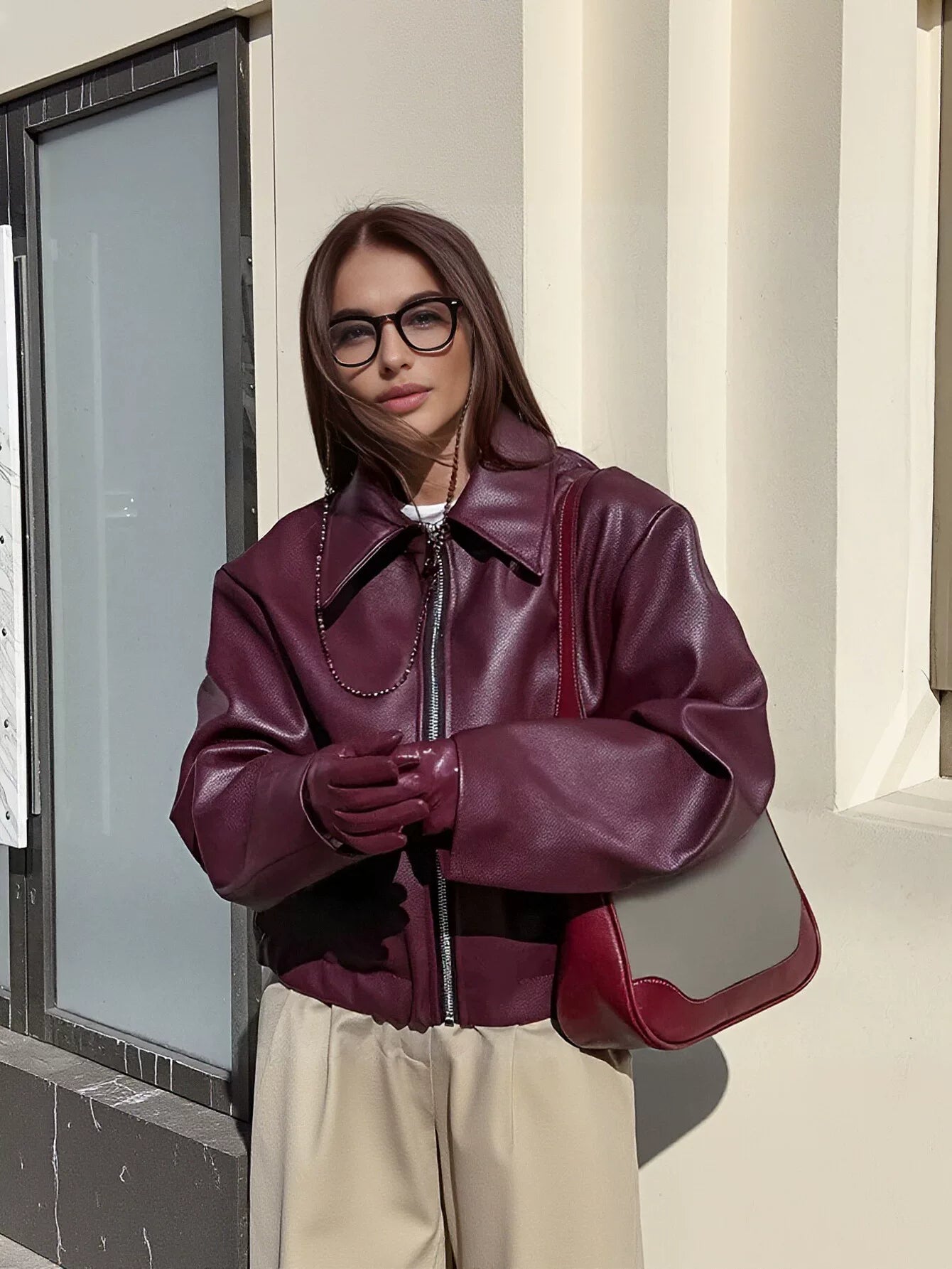 Oversized Zip Up Faux Leather Jacket