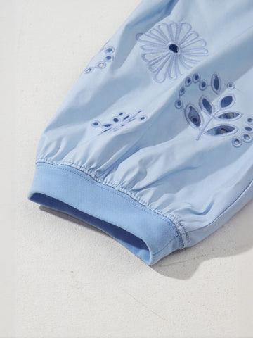 Embroidered Puff Sleeve Chiffon Blouse