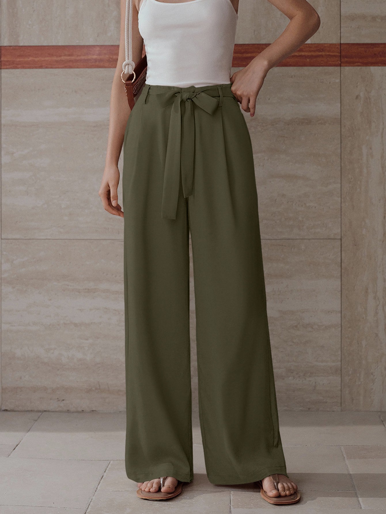 High Waisted Tie Front Trousers