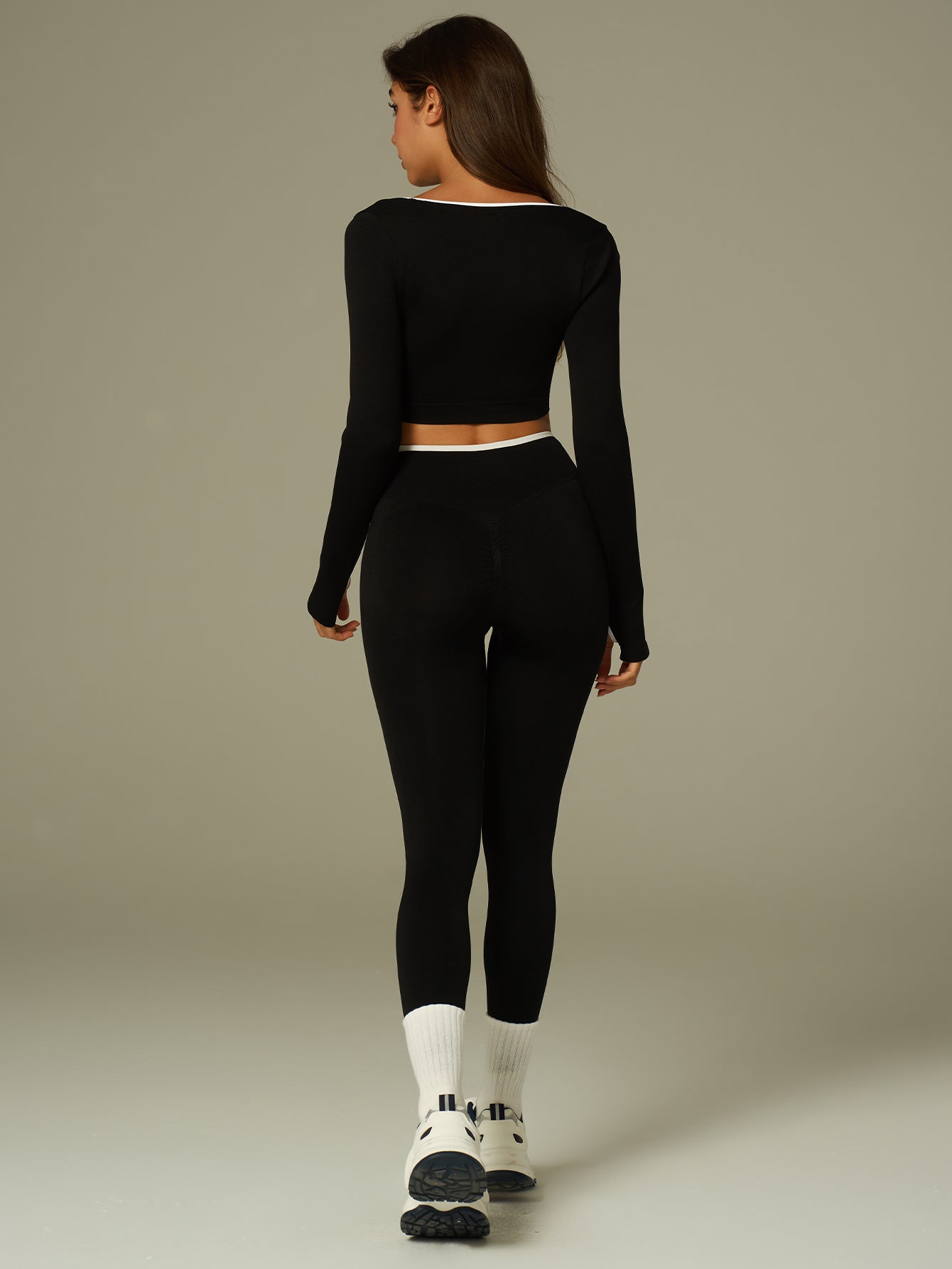 Racing-Stripe Cropped Set Sleek Yoga Set-Burgundy