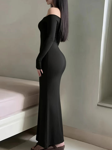 Elegant Off Shoulder Bodycon Maxi Dress