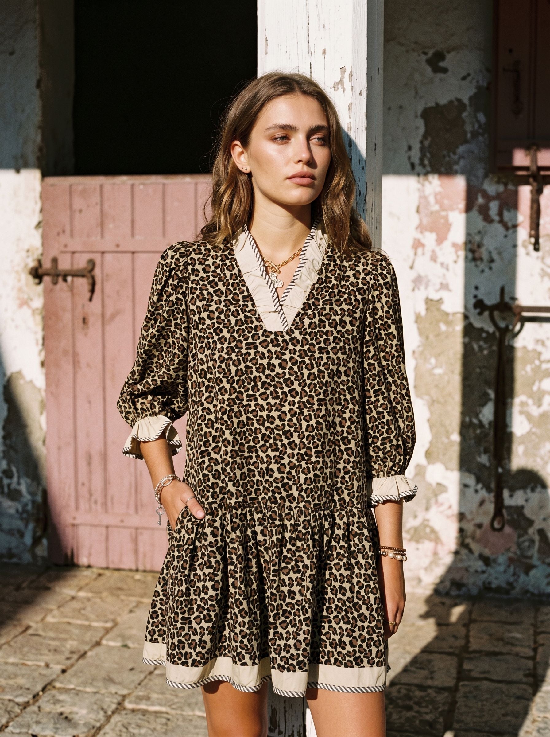 Leopard Print Tiered Ruffle Mini Dress