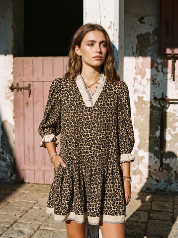 Leopard Print Tiered Ruffle Mini Dress
