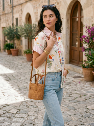Floral Striped Short Sleeve Button Shirt