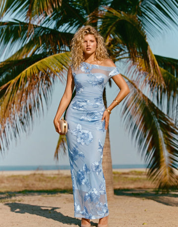 Floral Embroidered Off Shoulder Maxi Dress