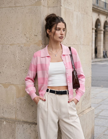 Cute Striped Collared Knit Cardigan