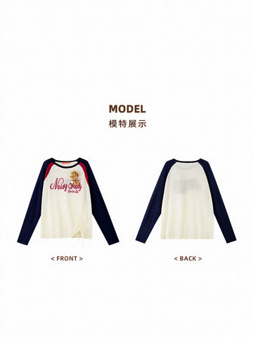 Graphic Raglan Drawstring Knitted Sweater