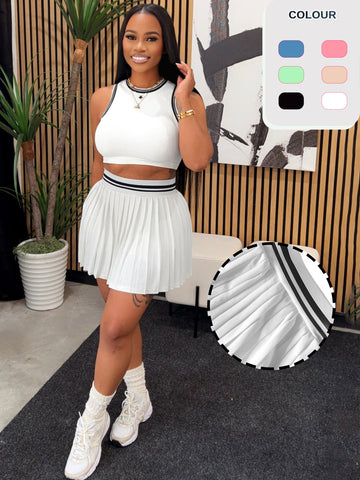 Athletic Ribbed Crop Pleated Skirt Set