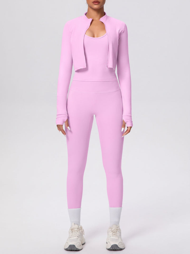 Seamless Ribbed Zip Up Workout 3 Piece Set