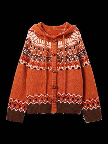 Cozy Fair Isle Hooded Cardigan