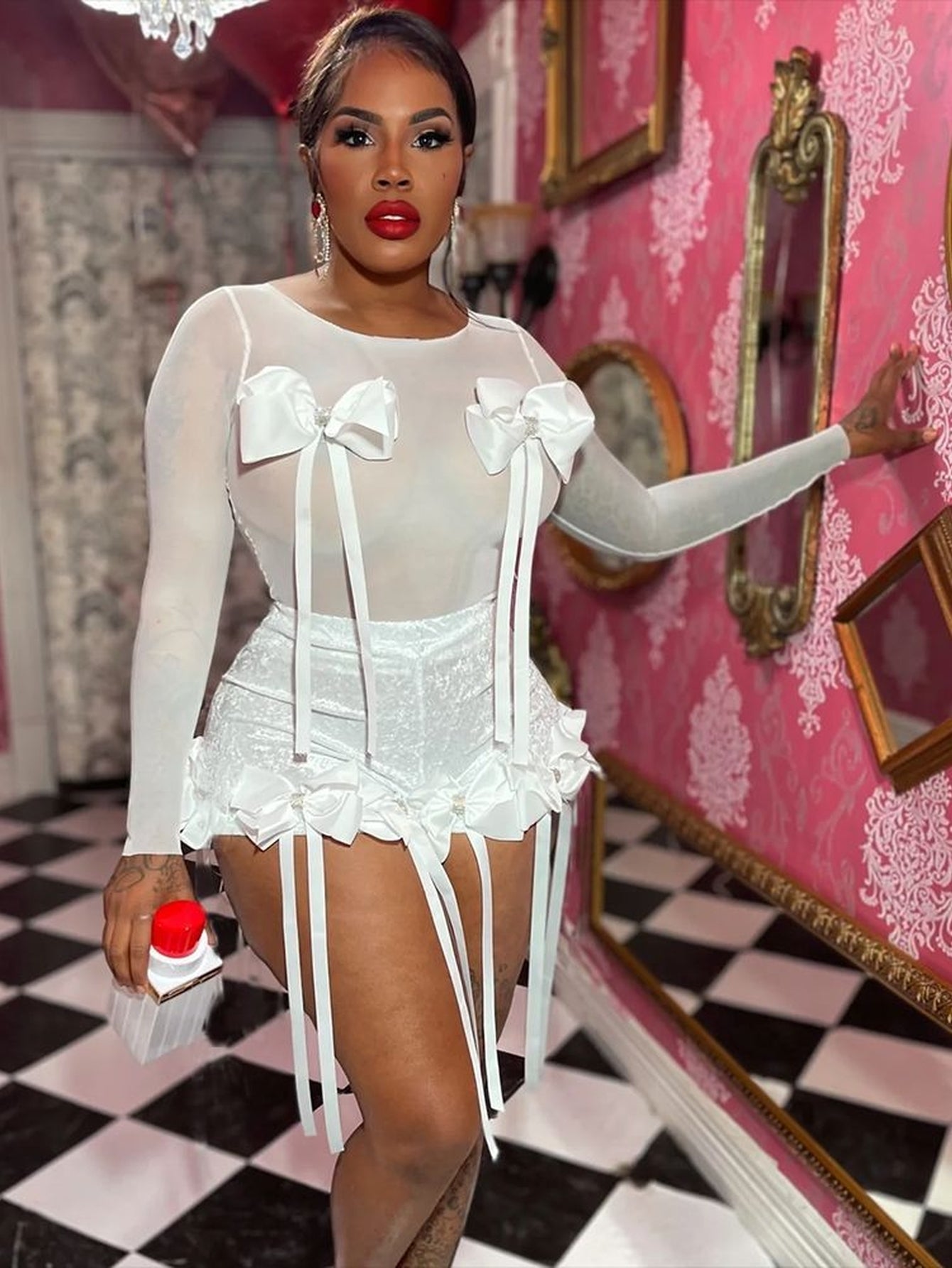 Sheer Bow Detail Short Set