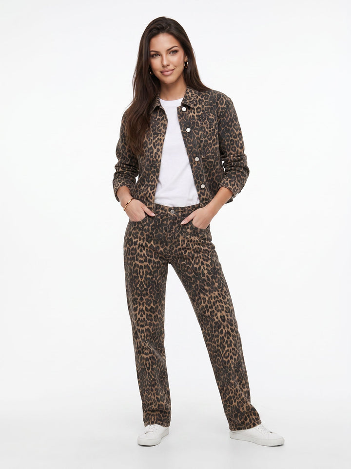 Leopard Print Cropped Denim Jacket