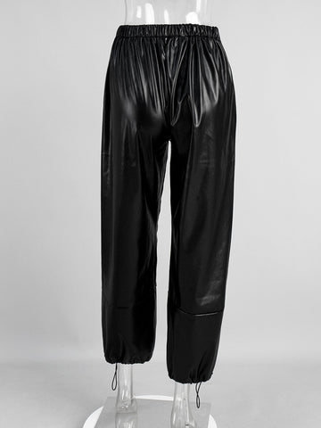 High Waisted Faux Leather Joggers