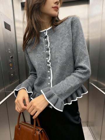 Cozy Lettuce Trim Button Cardigan