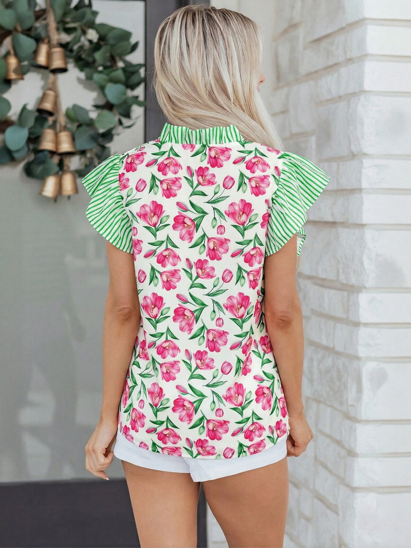 Floral Flutter Sleeve Chiffon Blouse