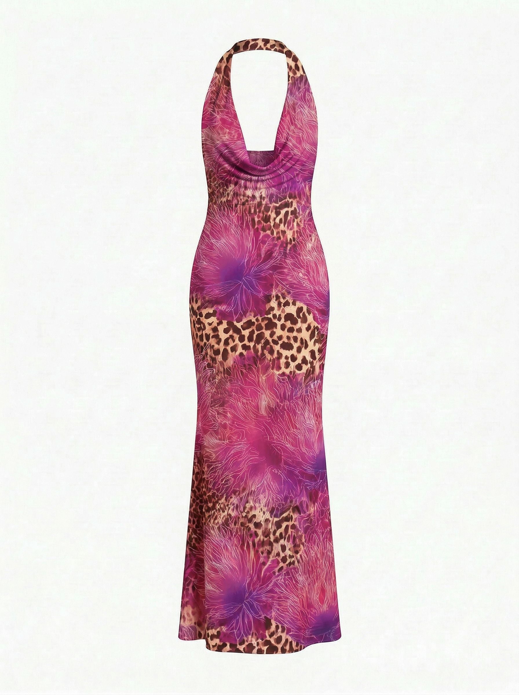 LILA Floral Print Cowl Neck Bodycon Midi Dress