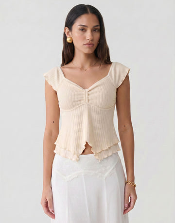 Ruched Lettuce Trim Ribbed T-shirt