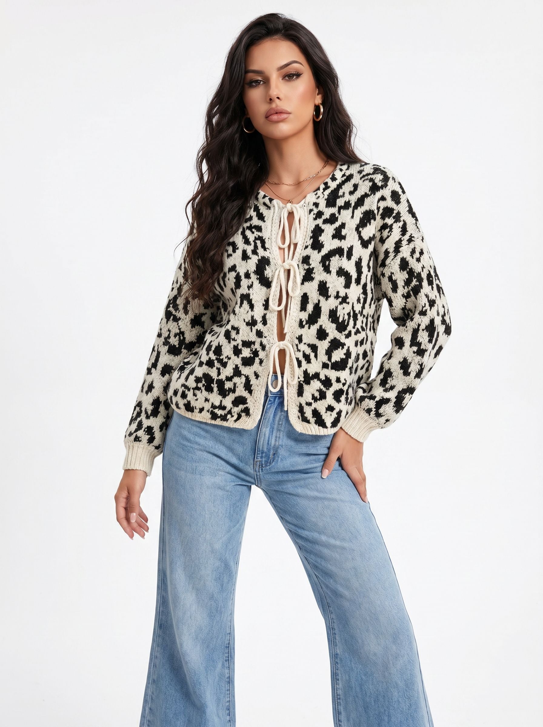 Leopard Print Tie Front Cardigan