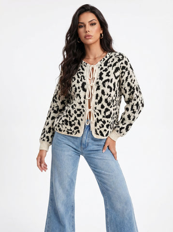 Leopard Print Tie Front Cardigan