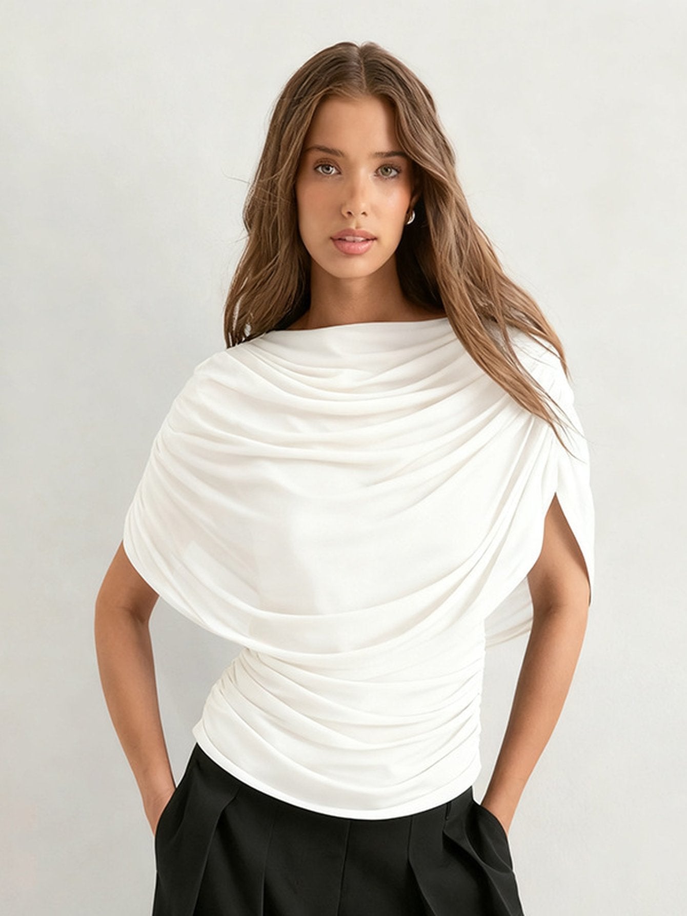Elegant Draped Boat Neck T-Shirt