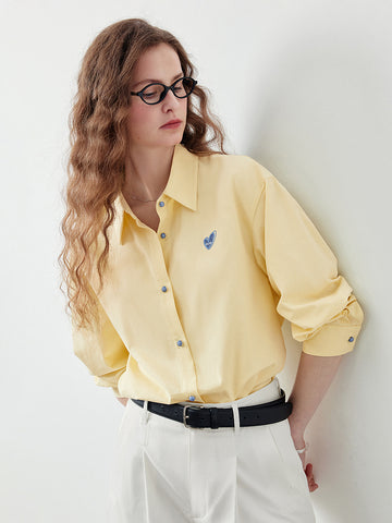 Yellow Embroidered Heart Button Down Shirt