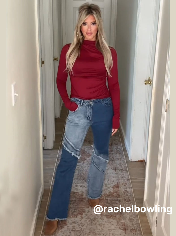 Ruched Mock Neck Long Sleeve Top