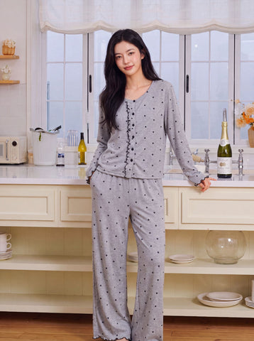 Cozy Heart Print Pajama Lounge Set