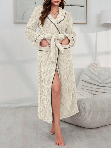 Cozy Plush Cable Knit Bathrobe