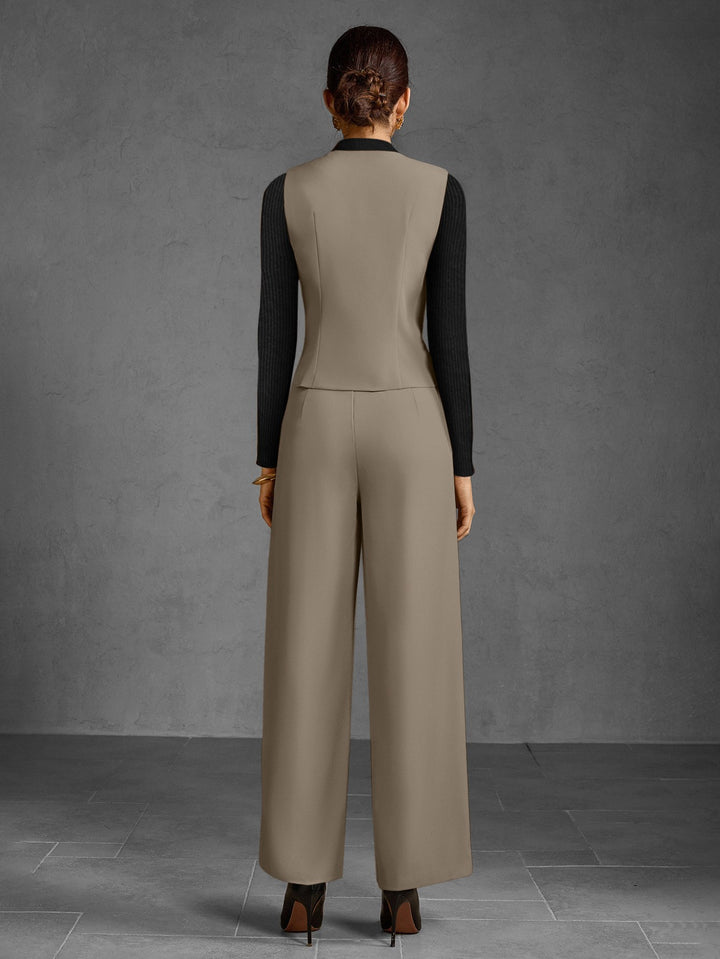 Tailored Vest And Wide Leg Pants Set