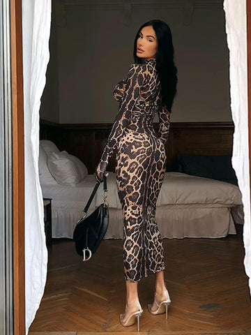 Bodycon Zebra Print Mock Neck Dress