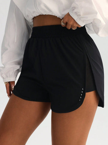 Stretchy Mesh-Lined Training Shorts-Multicolor