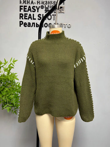 Contrast Stitch Mock Neck Sweater