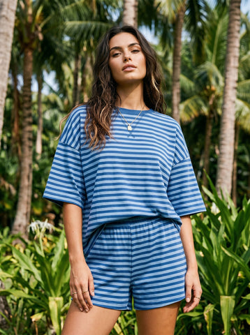 Oversized Striped Lounge Shorts Set