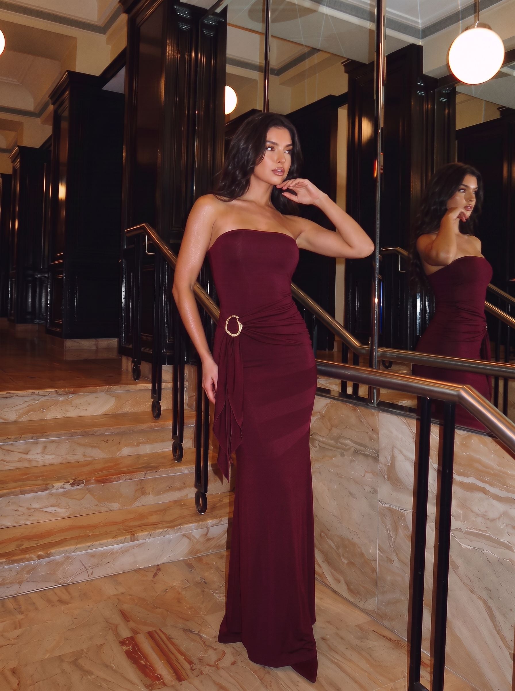 Elegant Ruched Strapless Maxi Dress
